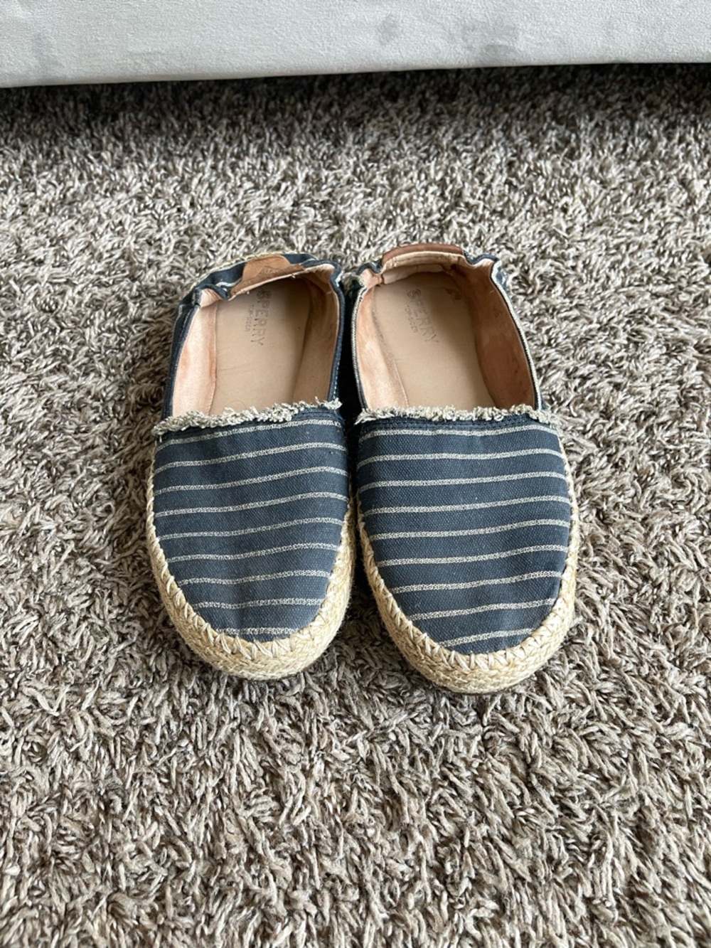 Sperry Navy & Cream Striped Kids Espadrille Moccasins